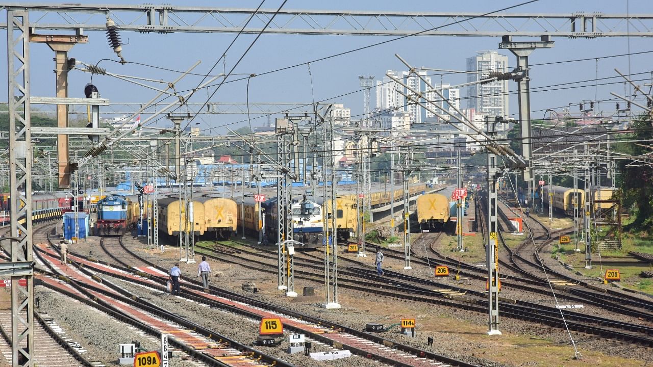 A view of trains at Mangaluru Railway Station. Credit: DH File Photo