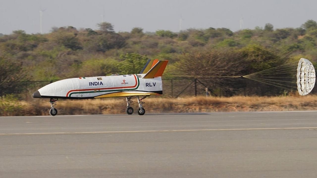 ISRO with DRDO and IAF conducts the Reusable Launch Vehicle Autonomous Landing Mission (RLV LEX) from Aeronautical Test Range, Chitradurga, Karnataka. Credit: PTI Photo 