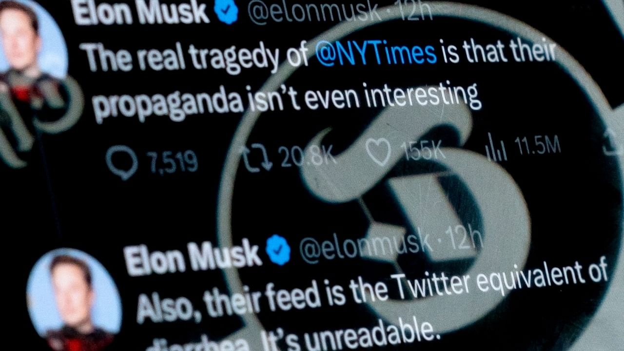 The New York Times was among news media companies, firms and charities that had already lost their blue tick and were tagged as verified business accounts with a gold tick under Musk's new system. Credit: AFP Photo