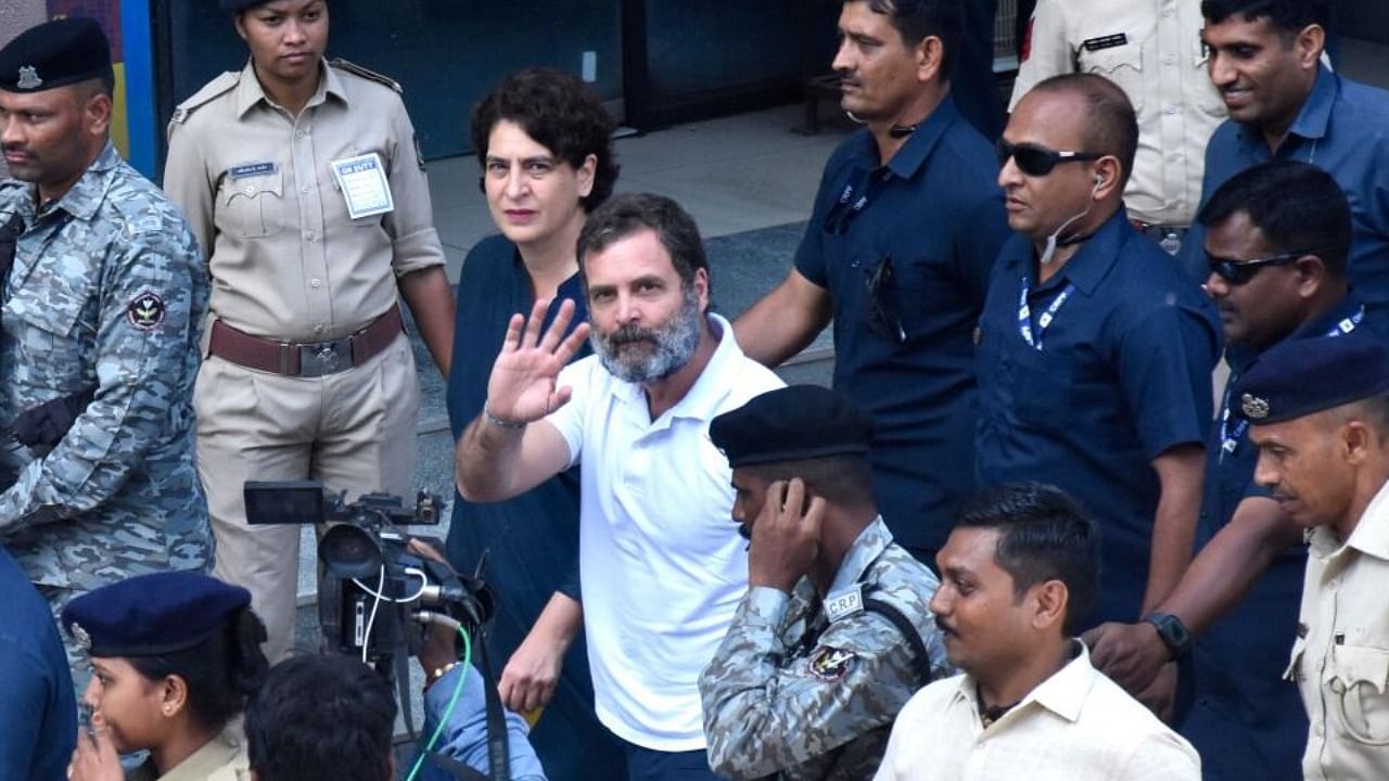 Congress leader Rahul Gandhi (C) arrives at a court in Surat on April 3, 2023. Credit: AFP Photo