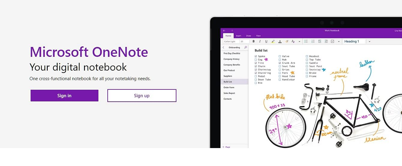 OneNote app comes with Microsoft 365 subscription bundle (screengrab)