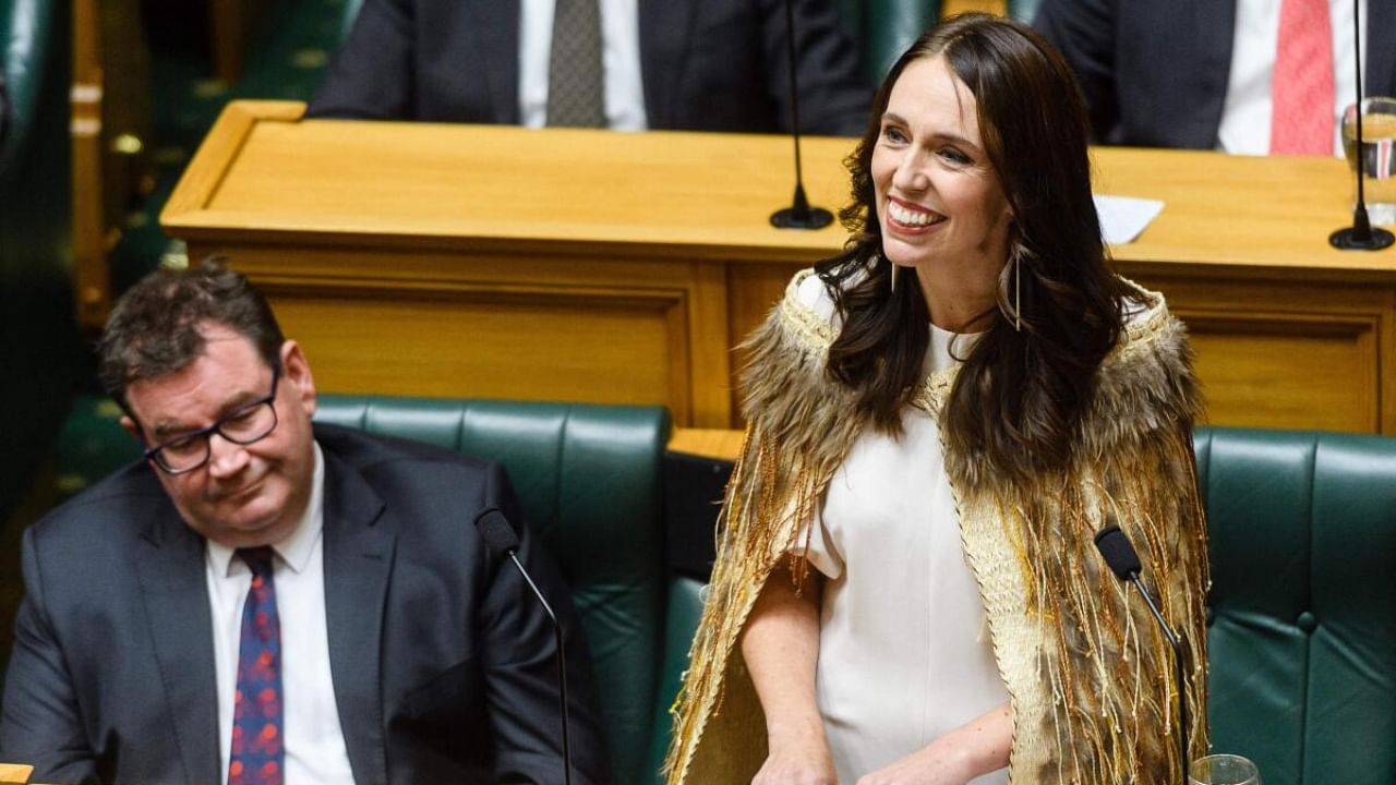 Outgoing New Zealand prime minister Jacinda Ardern gives a speech in parliament in Wellington on April 5, 2023. Credit: AFP Photo