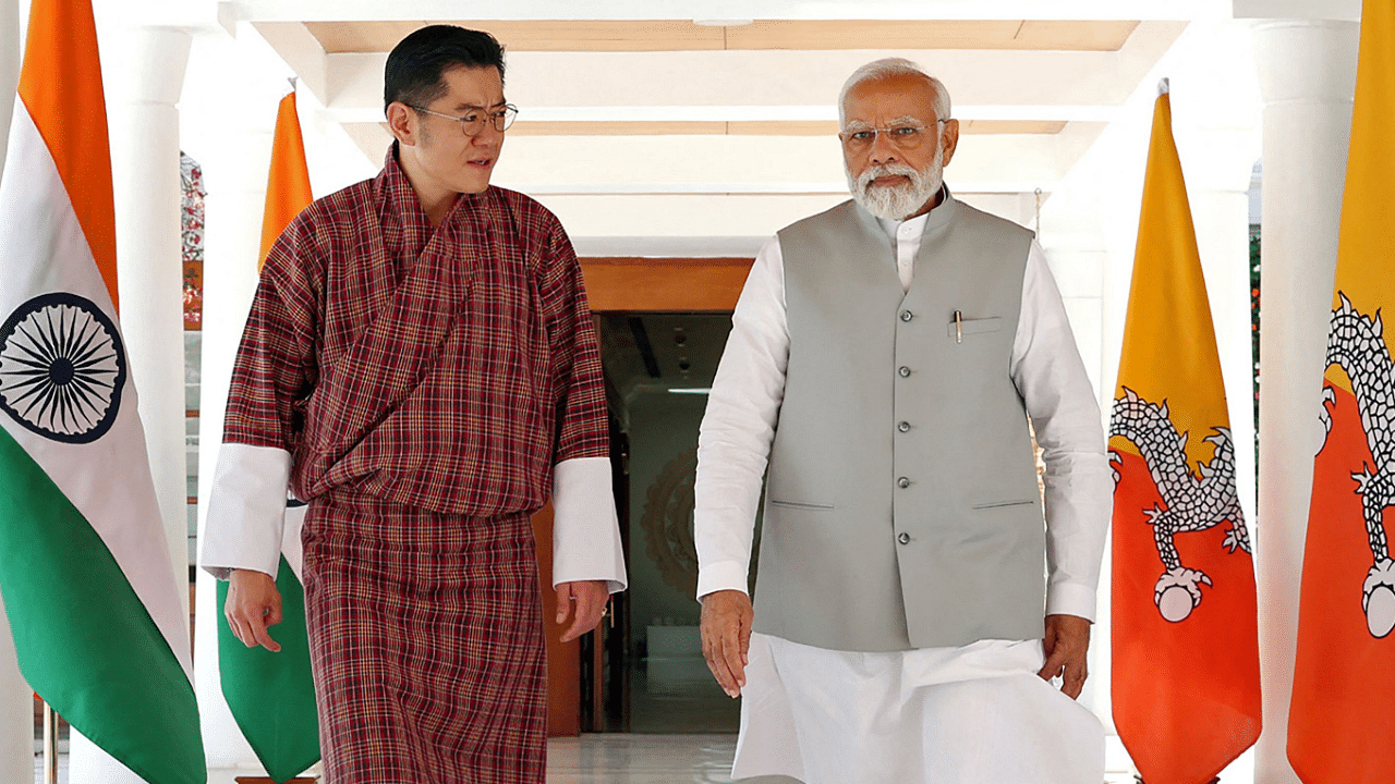 Prime Minister Narendra Modi with the King of Bhutan Jigme Khesar Namgyel Wangchuck, in New Delhi, Tuesday, April 4, 2023. Credit: PTI Photo