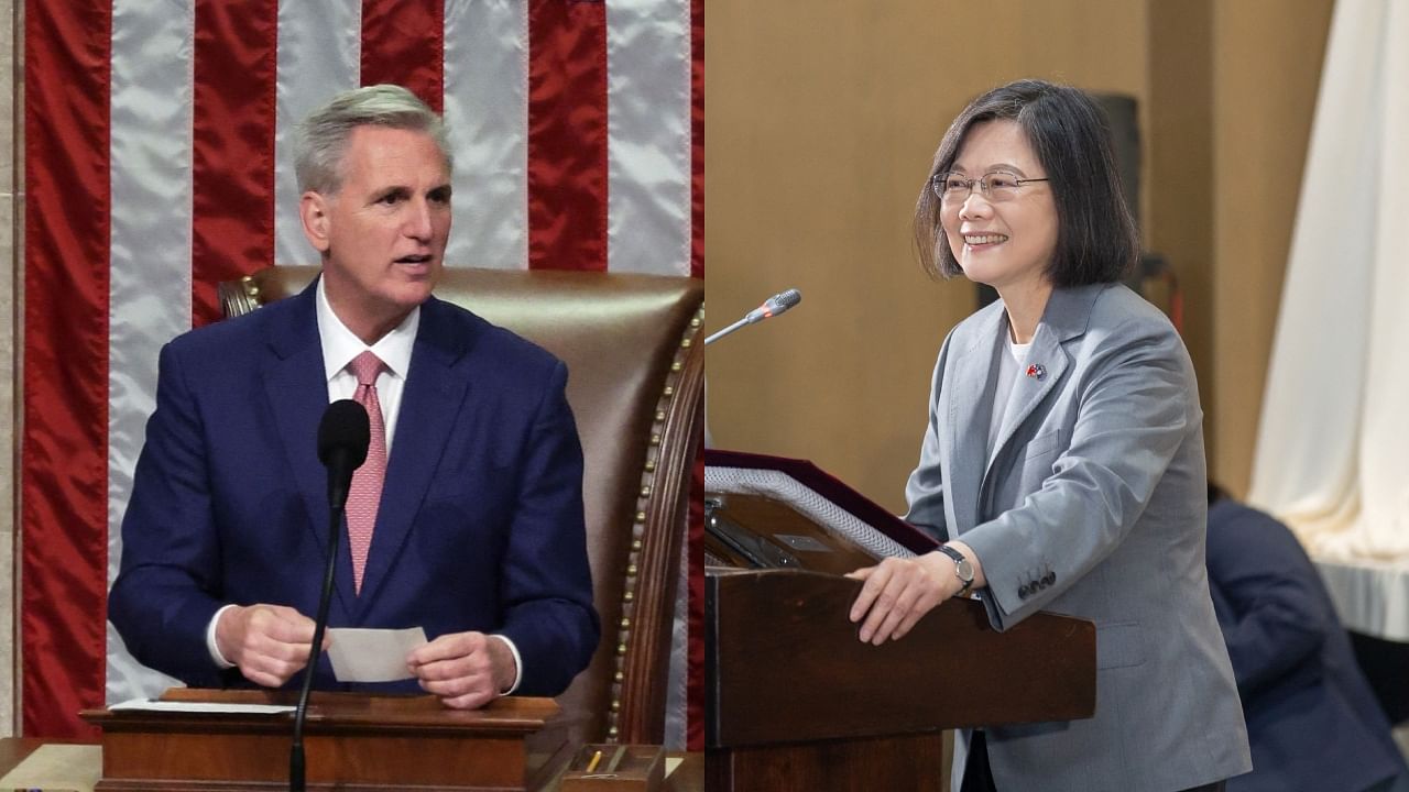 US House Speaker Kevin McCarthy (L) & Taiwan President Tsai Ing-wen. Credit: AFP Photos