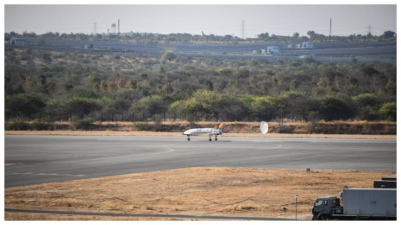 ISRO successfully carried out the first autonomous landing of its Reusable Launch Vehicle (RLV). Credit: Twitter/@isro