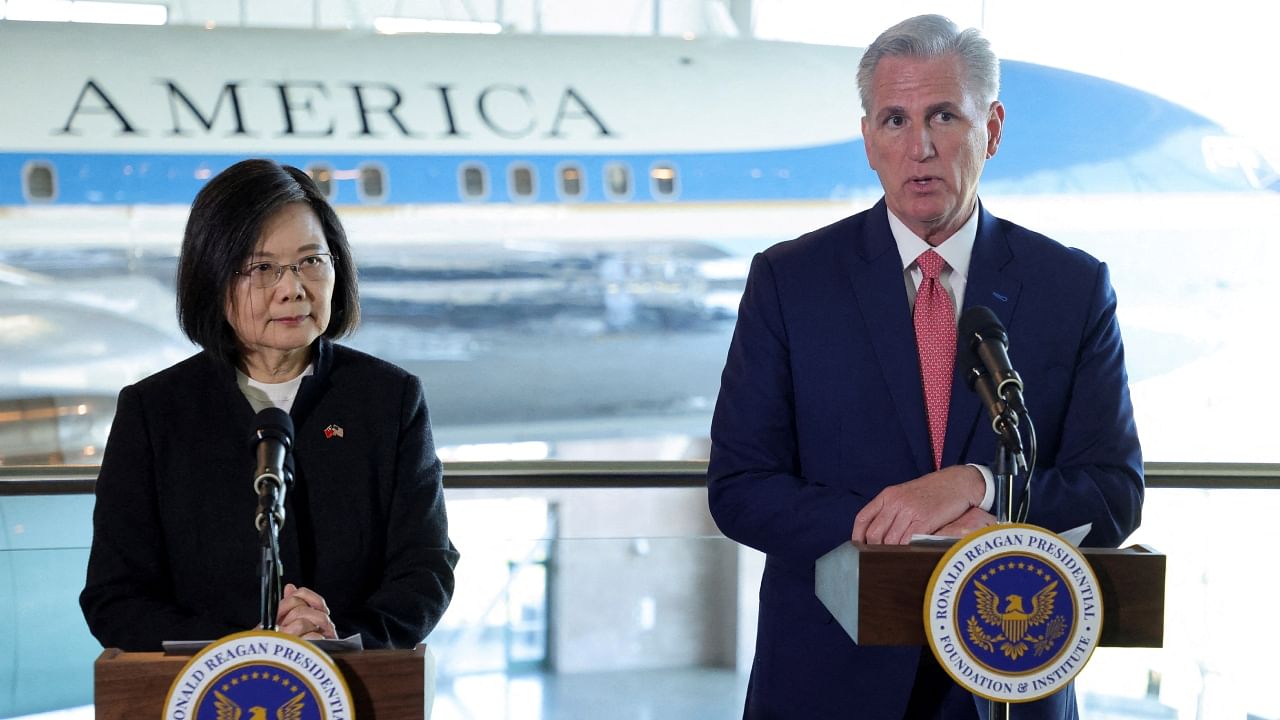 Taiwan's President Tsai Ing-wen and the US Speaker of the House Kevin McCarthy hold a news conference following a meeting at the Ronald Reagan Presidential Library, in Simi Valley, California, US April 5, 2023. Credit: Reuters File Photo