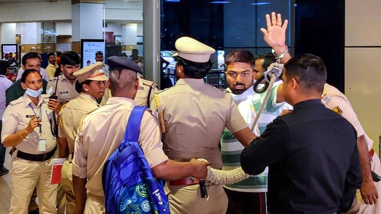 Police take into custody YouTuber Manish Kashyap at Jaiparaksah Narayan Airport, in Patna, Wednesday, March 29, 2023. Credit: PTI File Photo