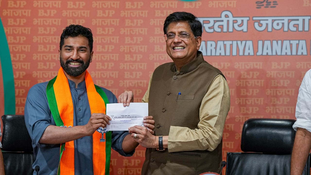 Anil Antony joins the BJP in the presence of Union Minister Piyush Goyal. Credit: PTI Photo