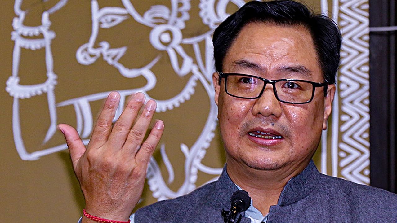 Union Law Minister Kiren Rijiju addresses at the inauguration of First Edition of the Indian Constitution in Dogri Language, at Jammu University in Jammu, Saturday, April 8, 2023. Credit: PTI Photo