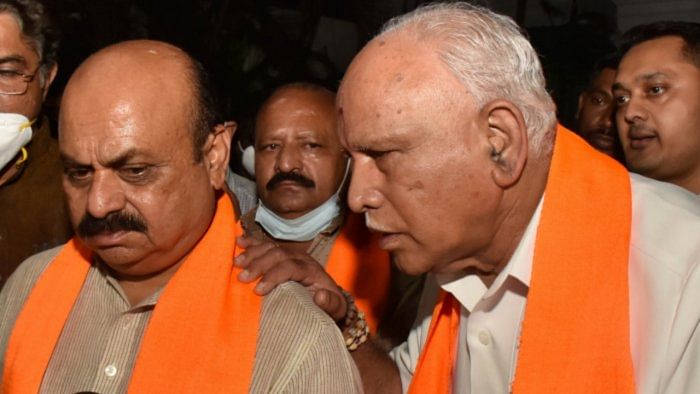 Karnataka CM Basavaj Bommai and senior leader B S Yediyurappa. credit: PTI File Photo