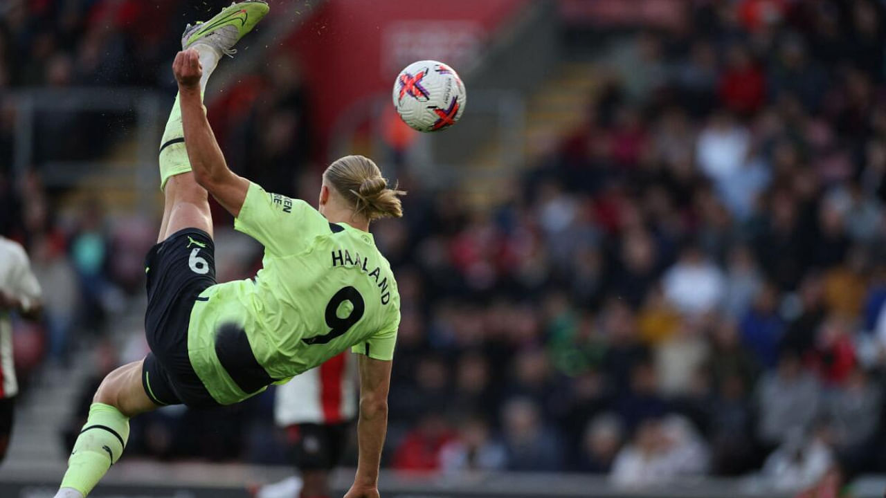 Erling Haaland in action vs Southampton in the Premier League. Credit: Reuters Photo