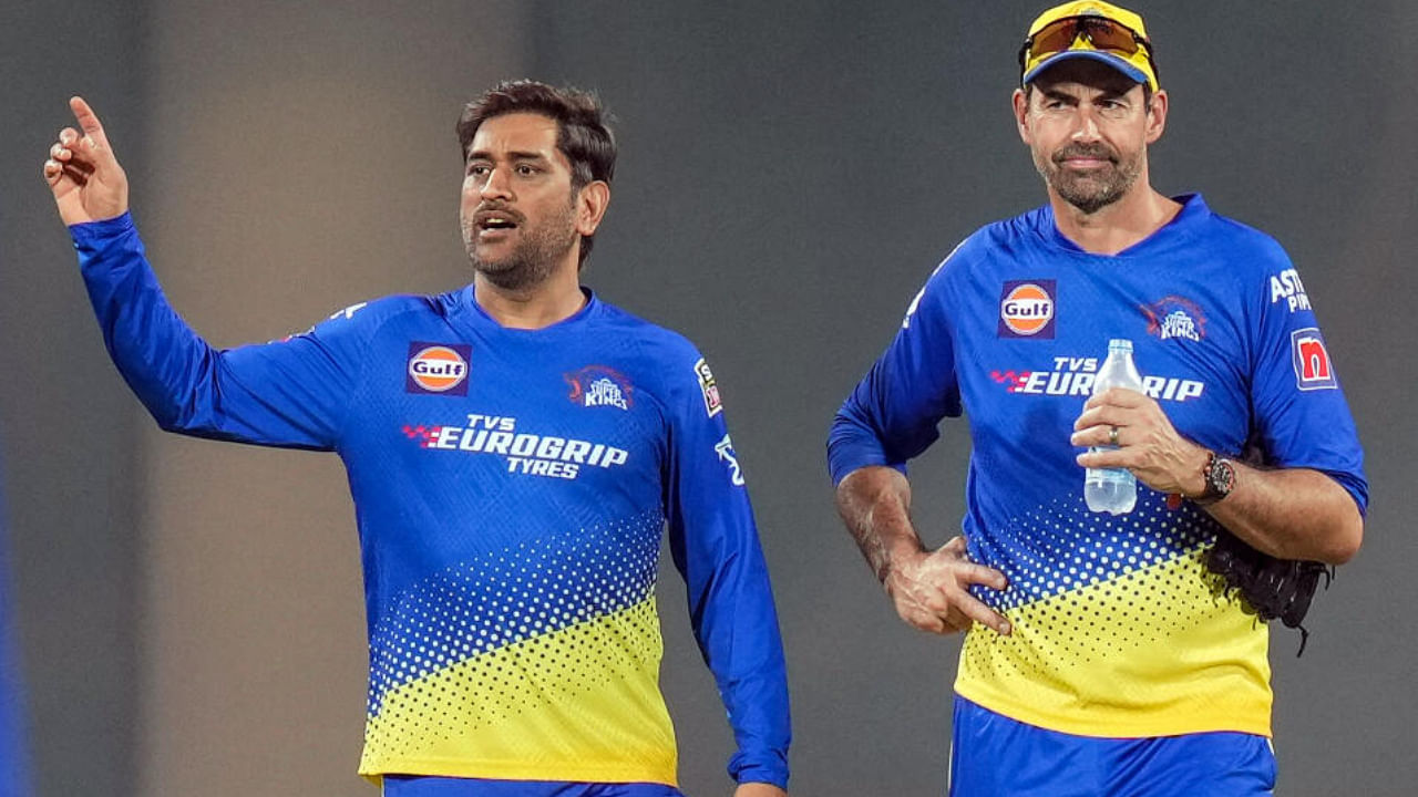 MS Dhoni and Stephen Fleming. Credit: PTI Photo