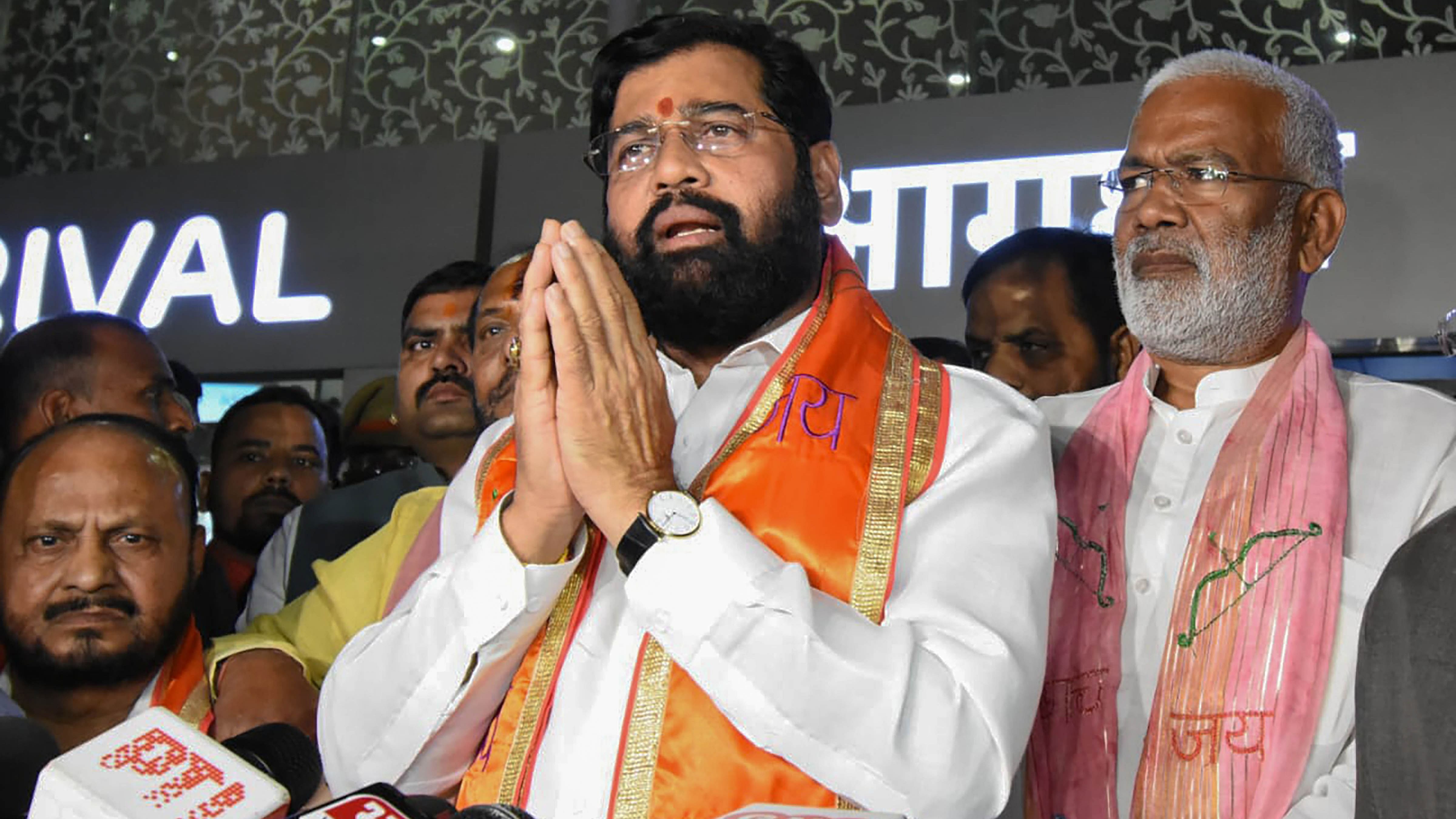 Eknath Shinde in Lucknow. Credit: PTI Photo