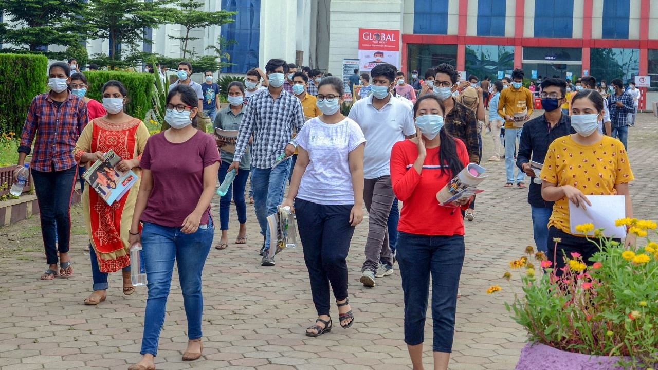  Students leave an examination centre after appearing for the JEE entrance papers. Credit: PTI File Photo