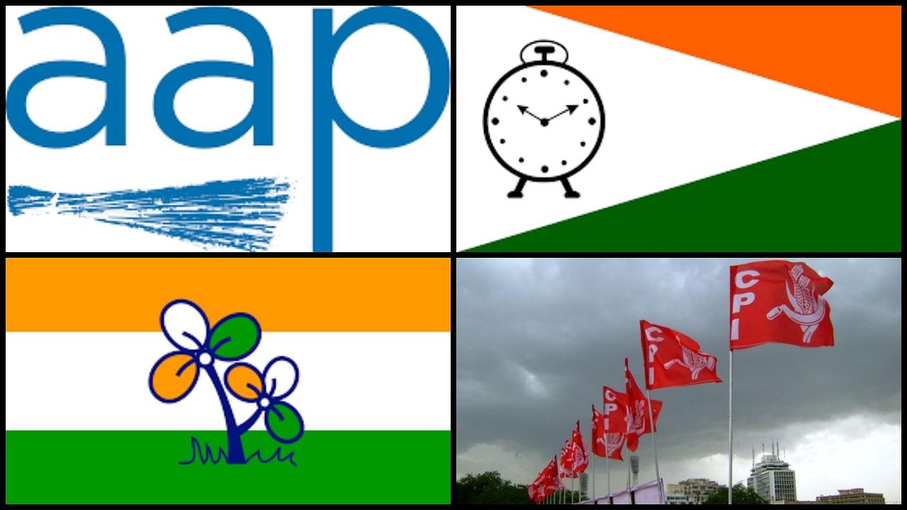 (Clockwise) The symbols/flags of the AAP, the NCP, the CPI and the TMC. Credit: Wikimedia Commons