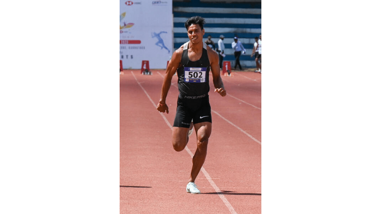 Amlan Borgohain of Assam will be looking to do another sprint double at the Indian Grand Prix 4 at Sree Kanteerava Stadium in Bengaluru on Saturday. Credit: DH Photo/ B H Shivakumar