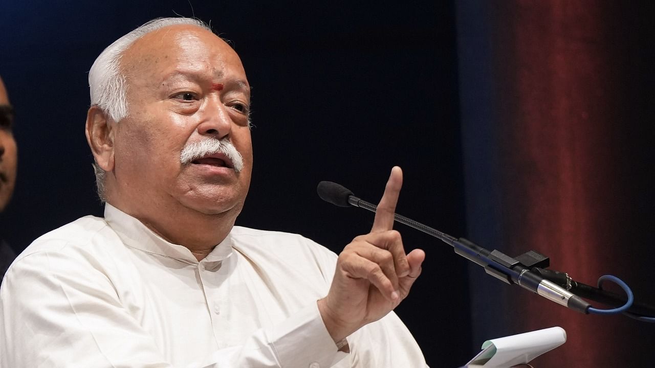 Rashtriya Swayamsevak Sangh chief Mohan Bhagwat. Credit: PTI Photo