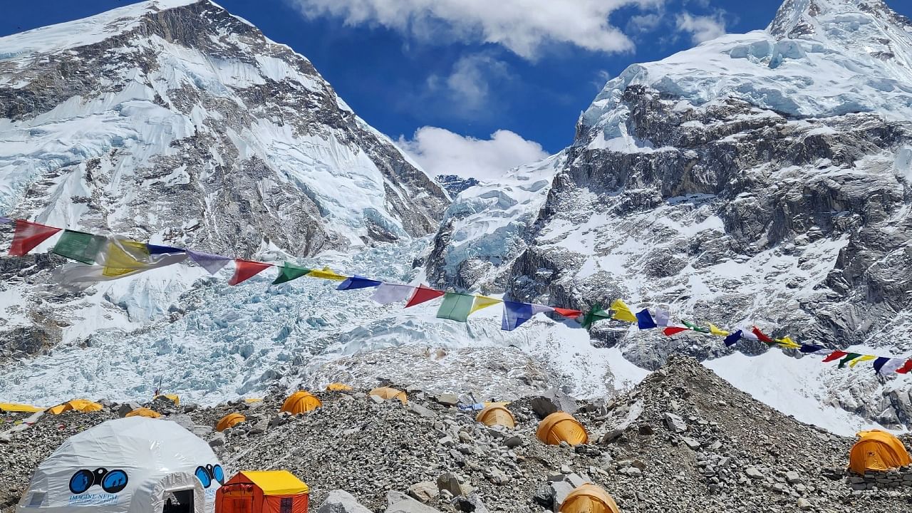 Tents of mountaineers are pictured at the Everest base camp in the Mount Everest region of Solukhumbu district. Credit: AFP Photo