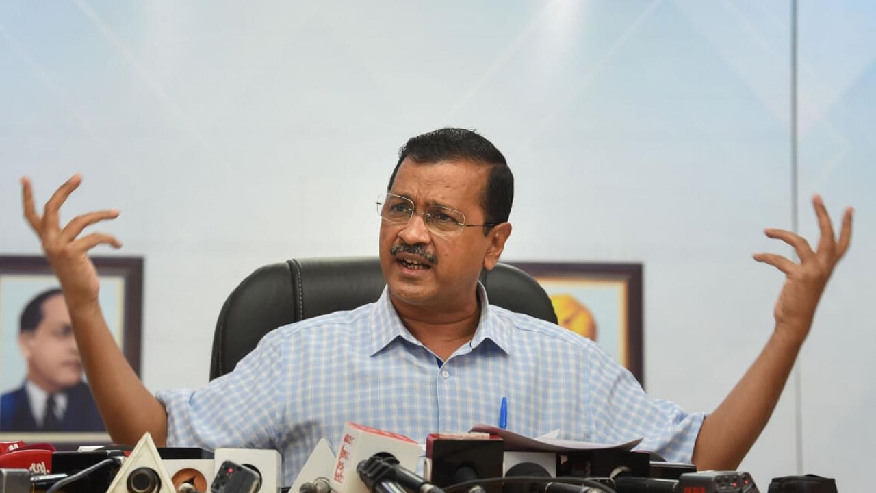 Delhi Chief Minister Arvind Kejriwal addresses a press conference. Credit: PTI Photo