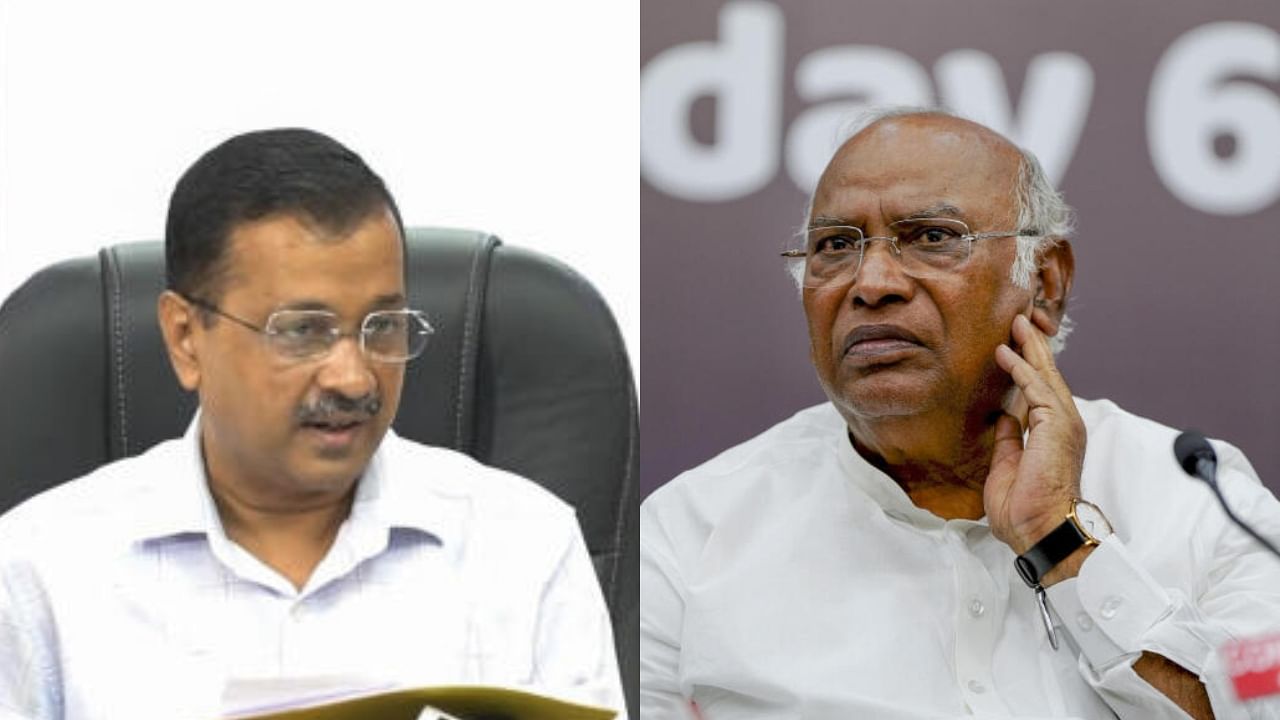 Arvind Kejriwal (left) and Mallikarjun Kharge (right). Credit: PTI Photos