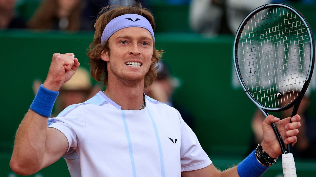 Russia's Andrey Rublev reacts after he wins against USA's Taylor Fritz during their Monte-Carlo ATP Masters Series tournament semi-final tennis match in Monte Carlo. Credit: AFP Photo