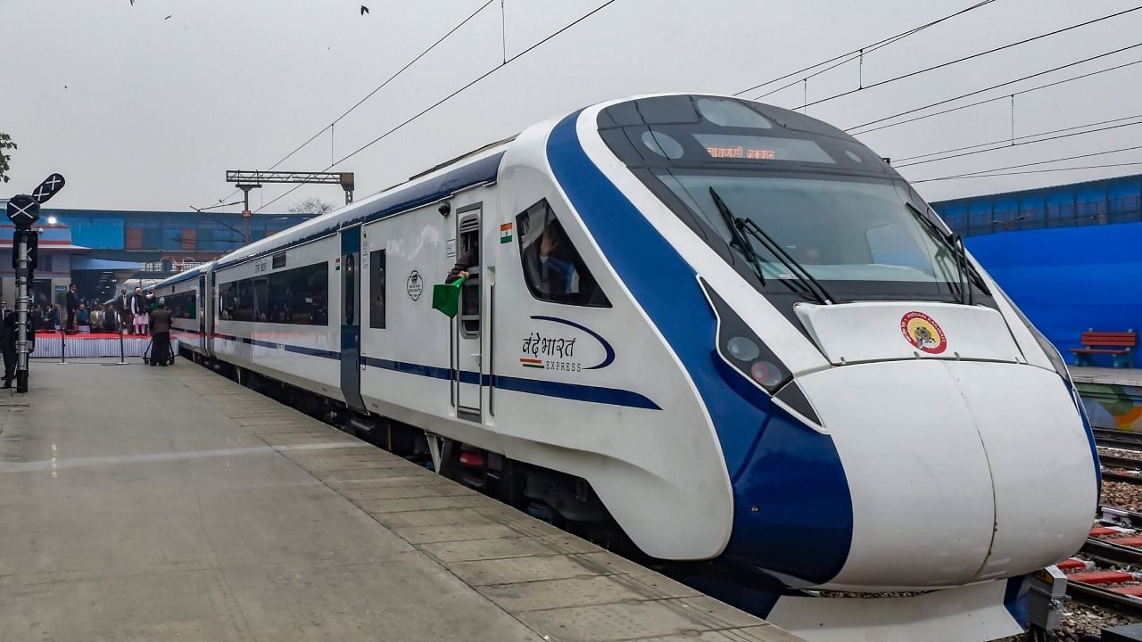 Vande Bharat Express, India's first semi-high speed train, at New Delhi Railway Station. Credit: PTI File Photo
