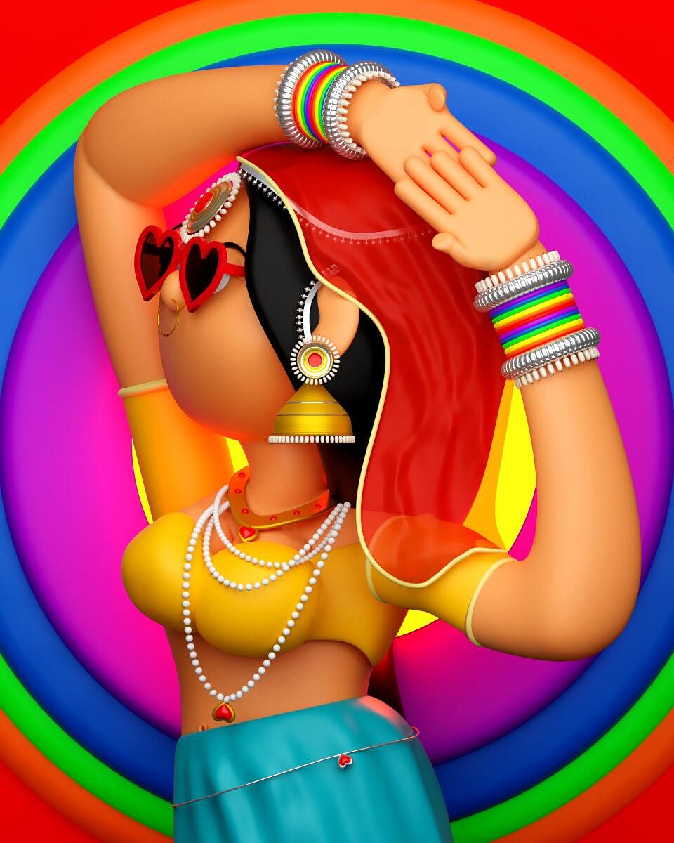 Ajay Purushotham Nambiar's artwork depicts an Indian girl and celebrates the LGBTQ community.