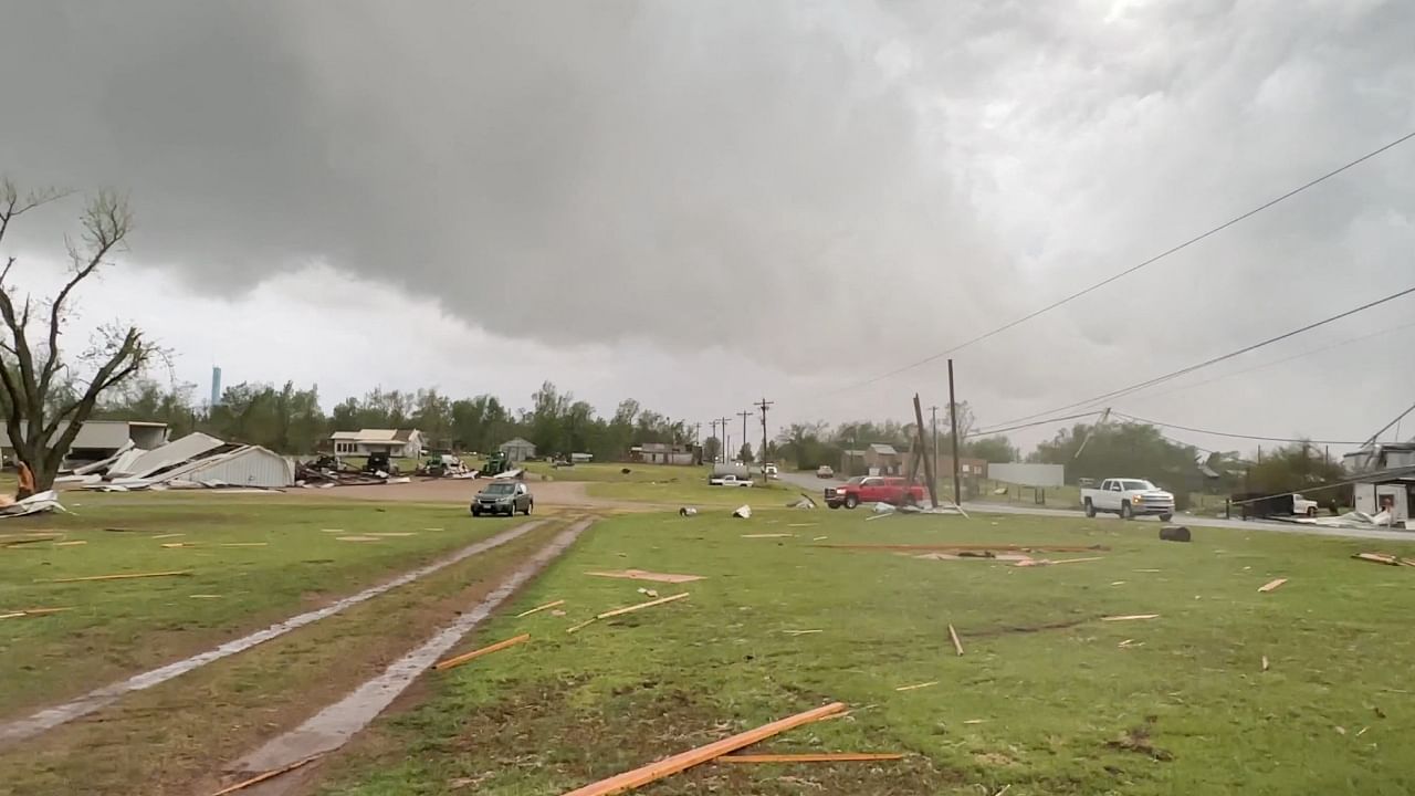 A general view shows damage during a rain-wrapped tornado in Cole, Oklahoma, US. Credit: Reuters Photo