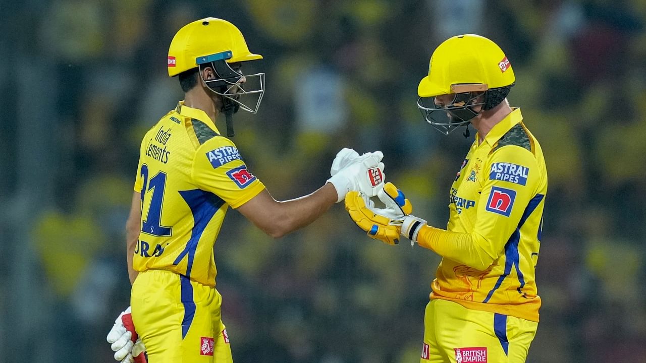 CSK batters Devon Conway and Ruturaj Gaikwad during the IPL 2023 cricket match between Chennai Super Kings and Sunrisers Hyderabad. Credit: PTI Photo