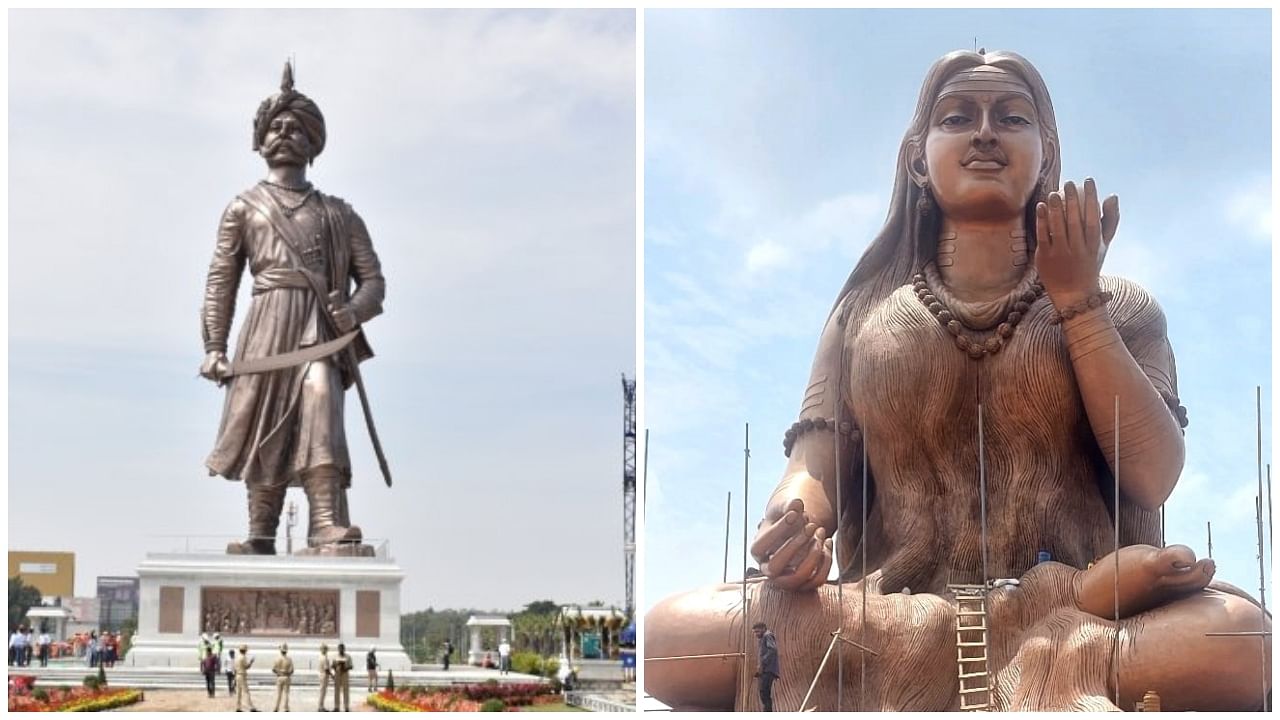 Statues of Kempegowda and Akkamahadevi. Credit: DH File Photo