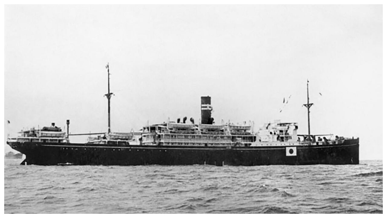 This handout photo taken in 1941 and obtained on April 22, 2023 from the Australian War Memorial shows the Japanese transport ship Montevideo Maru at sea. Credit: AFP Photo