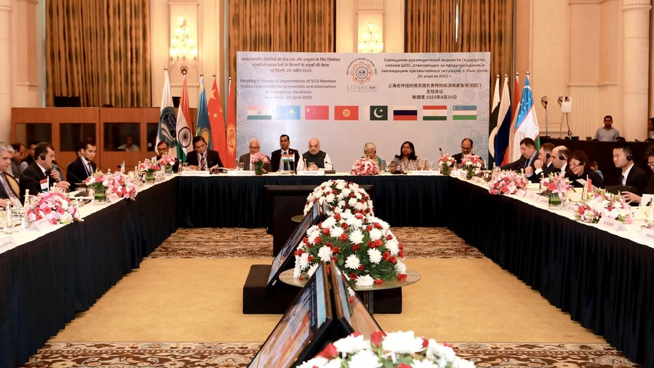 Union Minister for Home Affairs and Cooperation Amit Shah chairs a meeting of Heads of Departments of Shanghai Cooperation Organization (SCO) Member States responsible for Prevention and Elimination of Emergency Situations, in New Delhi. Credit: PTI File Photo