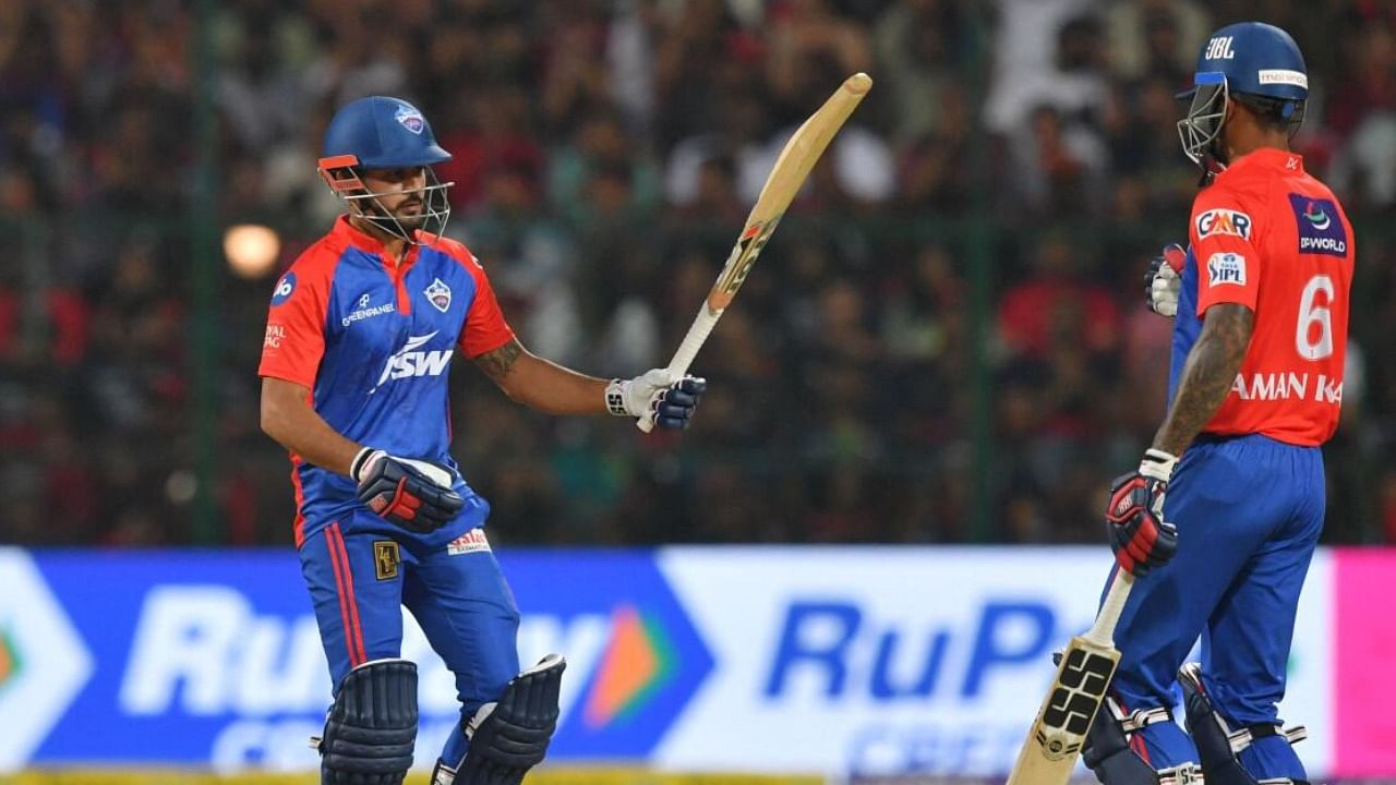 Delhi Capitals players during an IPL match in New Delhi. Credit: AFP File Photo