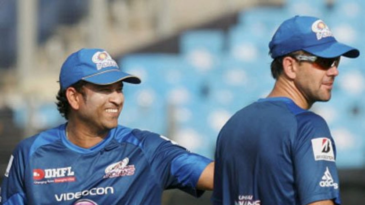 Sachin Tendulkar and Ricky Ponting during their time together for the Mumbai Indians. Credit: PTI Photo