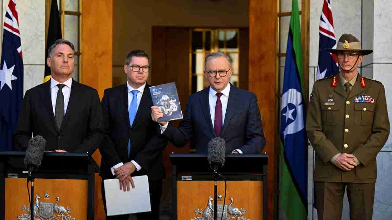 Australian Prime Minister Anthony Albanese, Australian Deputy Prime Minister Richard Marles, Australian Defence Industry Minister Pat Conroy and Chief of the Australian Defence Force (ADF) Angus Campbell speak to the media at a news conference after the release of the Defence Strategic Review at Parliament House in Canberra, Australia April 24, 2023. Credit: Reuters Photo