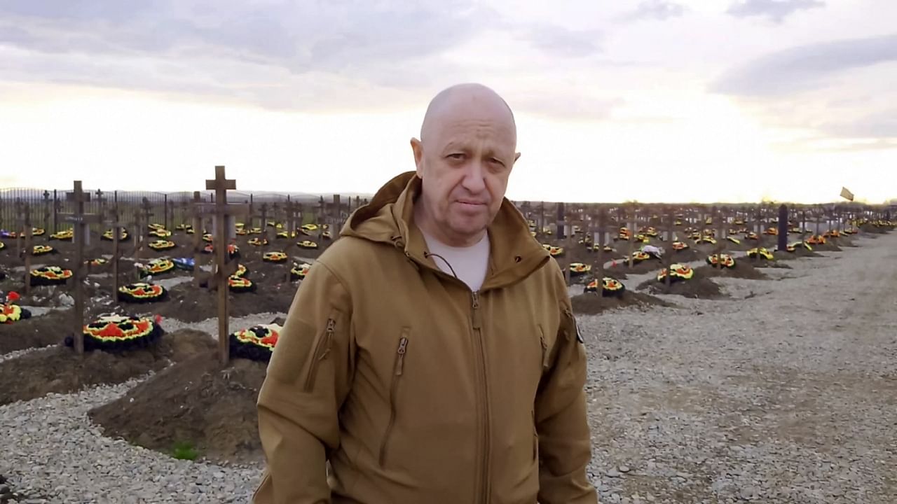 Yevgeny Prigozhin at a cemetery for fallen Wagner mercenaries in the southern Russian region of Krasnodar. Credit: Telegram/ @concordgroup_official / AFP Photo