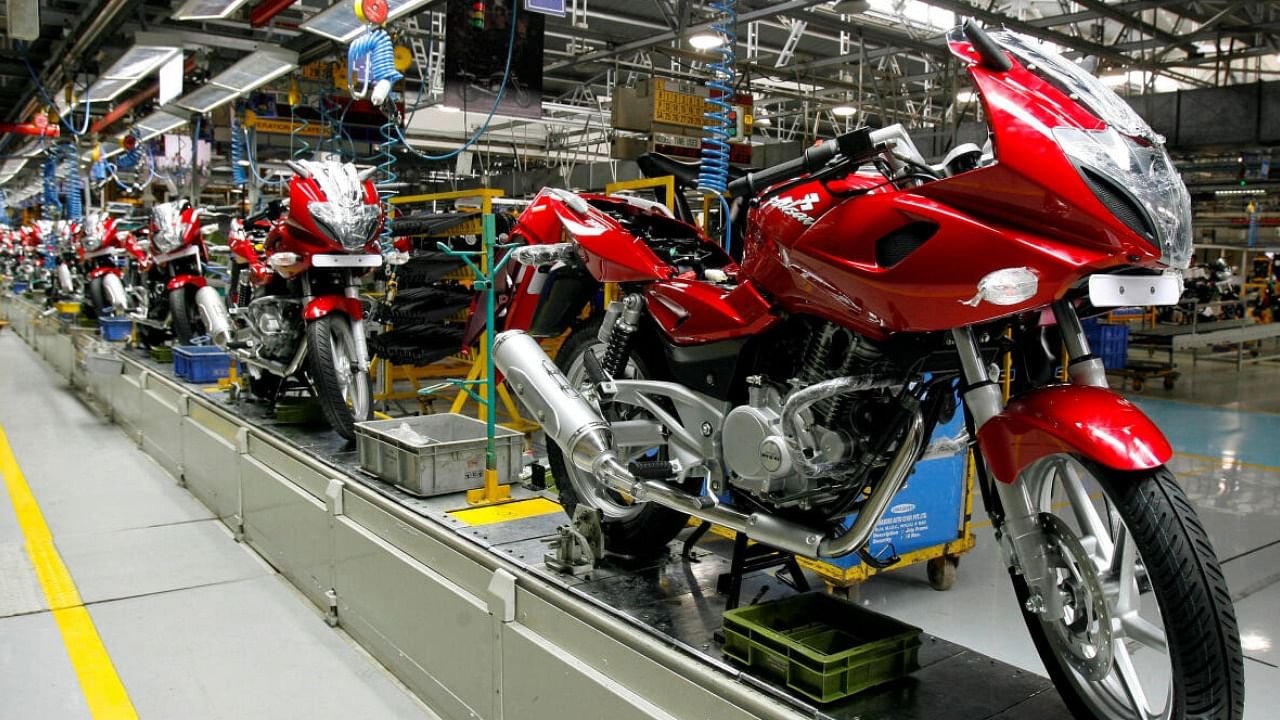 Motorbikes are seen at a Bajaj Auto Ltd plant in Pune. credit: PTI File Photo