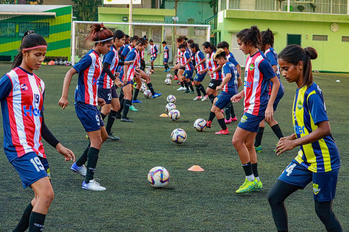 Kickstart FC in training ahead of their Indian Women's League. Credit: DH Photo