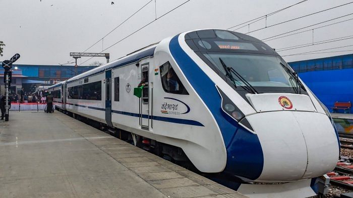 Vande Bharat Express, India's first semi-high speed train, at New Delhi Railway Station. Credit: PTI File Photo 