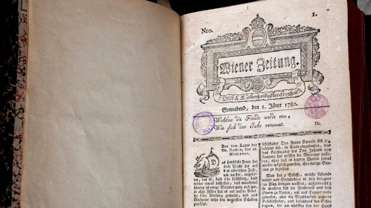 an issue from January 1, 1780 of the Wiener Zeitung newspaper, as it was renamed from "Vienna's diary" (Wiennerisches Diarium). Credit: AFP File Photo
