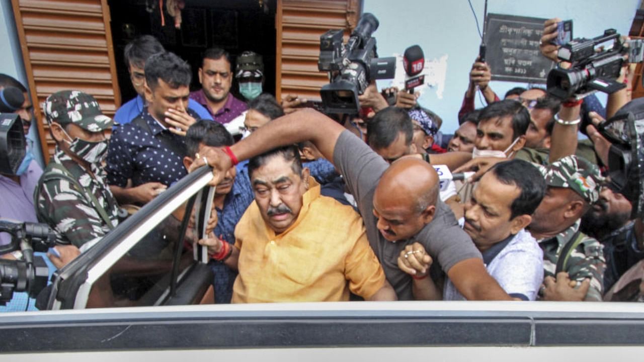 Anubrata Mandal after his arrest by the CBI in connection with a cattle smuggling case, at Bolpur in Birbhum district of West Bengal, Thursday, Aug 11, 2022. Credit: PTI Photo