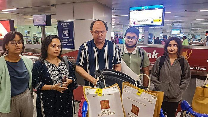 People from Kerala who were evacuated from violence-hit Sudan under Operation Kaveri, on their arrival at the IGI Airport in New Delhi, Wednesday, April 26, 2023. Credit: PTI Photo