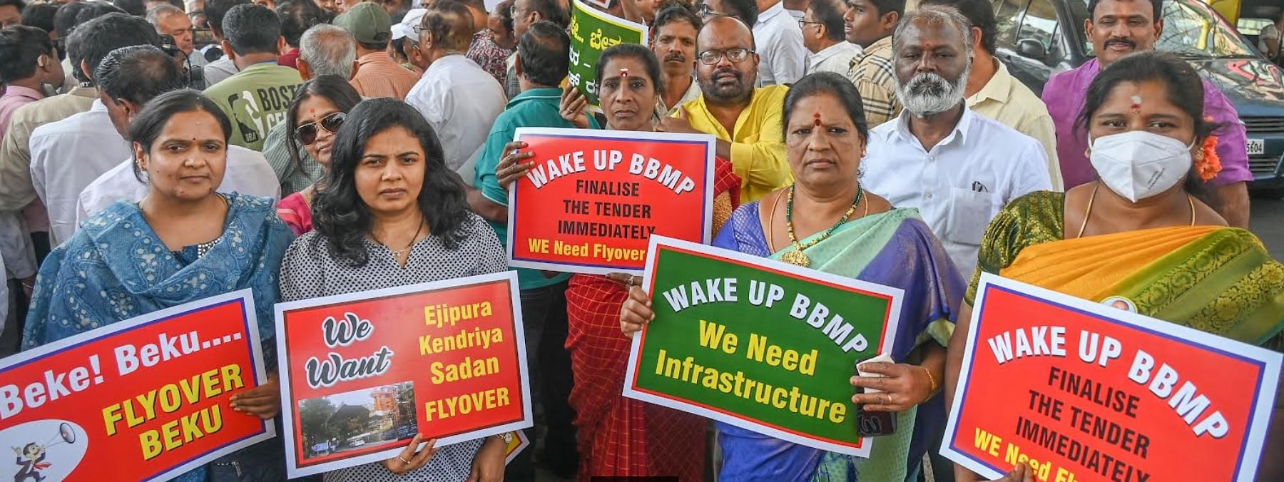 A protest to demand the completion of the long-pending Ejipura flyover was in held in February.