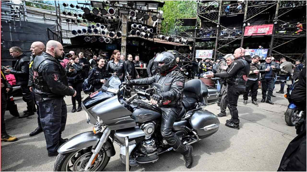 Russian bikers prepare to start a ride, opening the season in Moscow on April 29, 2023 in the ‘Night Wolves’ motorcycle club. Credit: AFP Photo