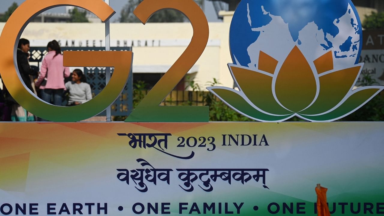G20 logo after its unveiling in New Delhi on December 1, 2022. Credit: AFP Photo