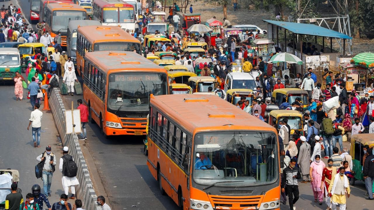 Public transport buses at a bus stand in New Delhi, Credit: Reuters File Photo