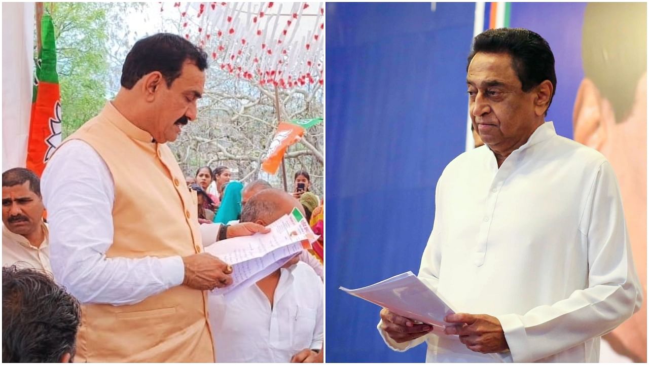Madhya Pradesh Home Minister Narottam Mishra (L) and state Congress chief Kamal Nath (R). Credit: Twitter/@drnarottammisra, PTI Photo
