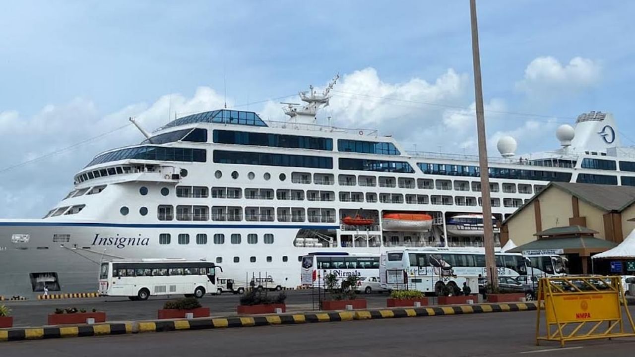 MV Insignia’ seventh cruise vessel called at New Mangalore Port on Wednesday. Credit: Special Arrangement