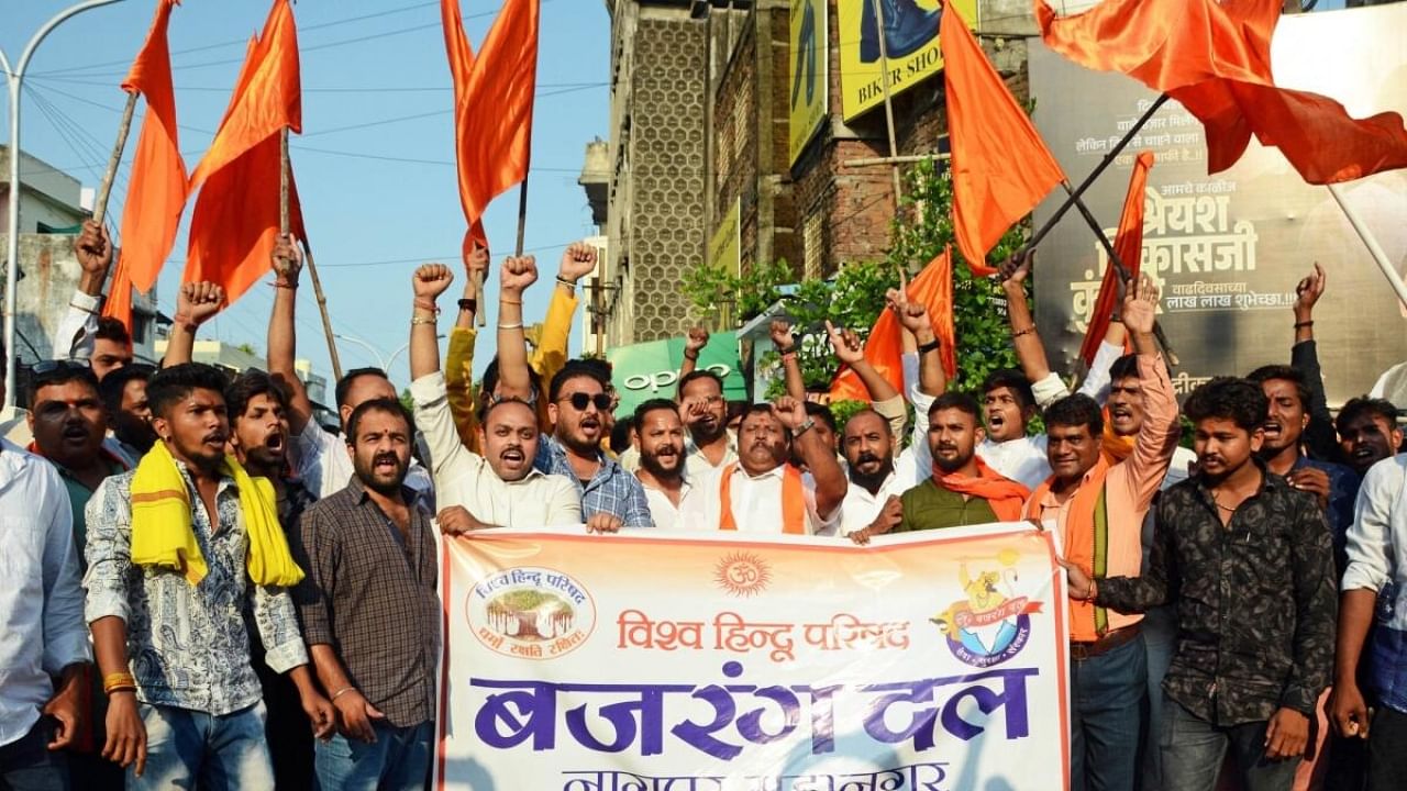 Bajrang Dal workers protest. Credit: IANS File Photo