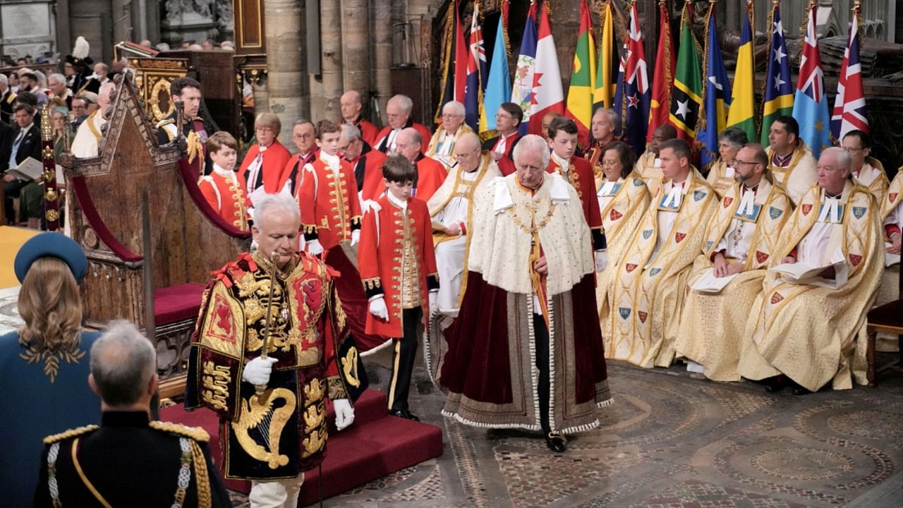 King Charles III during his coronation ceremony in Westminster Abbey, London, May 06, 2023. Credit: Reuters Photo